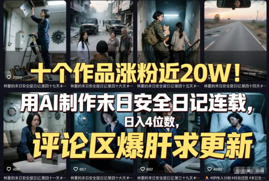 十个作品涨粉近20W！用AI制作末日安全日记连载，日入4位数，评论区爆肝求更新（附详细步骤）-邪修侠 - 演示
