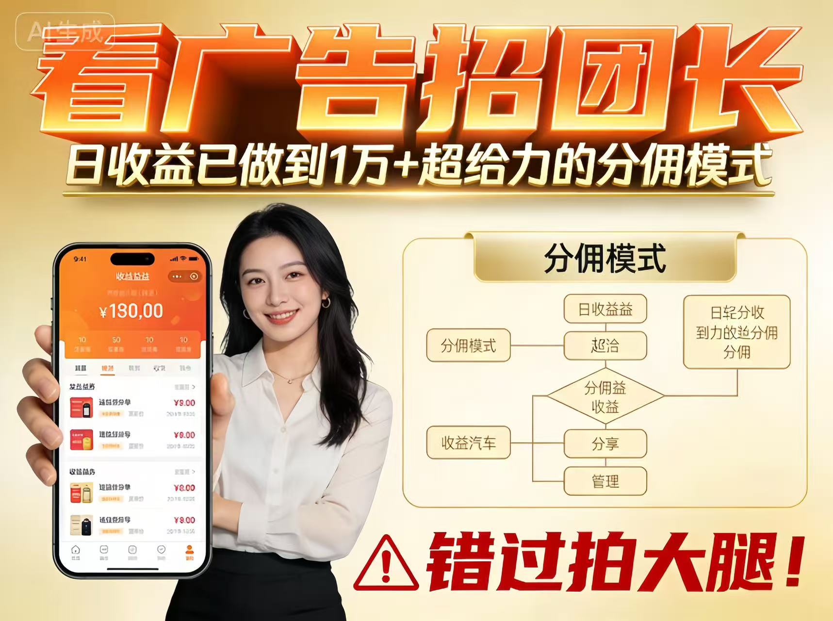 看广告招团长，团队收益已做到日入1万，分佣模式超给力，错过拍大腿-网亿资源平台