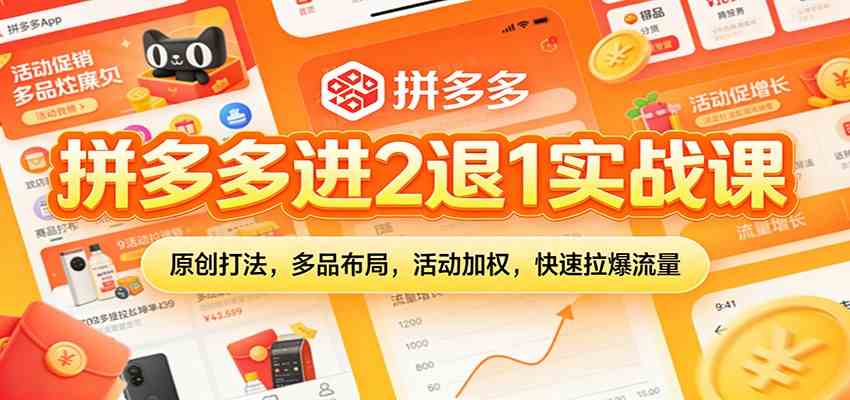 拼多多进2退1实战课：原创打法，多品布局，活动加权，快速拉爆流量-网亿资源平台
