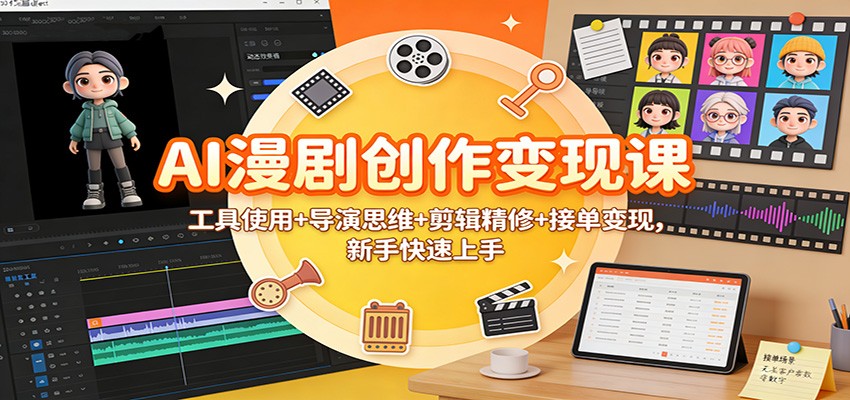AI漫剧创作变现课：工具使用+导演思维+剪辑精修+接单变现，新手快速上手-网亿资源平台