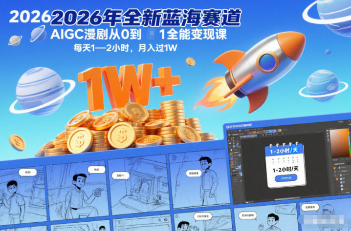 2026年全新蓝海赛道AIGC漫剧从0到1全能变现课,每天1—2小时,月入过1W-邪修侠