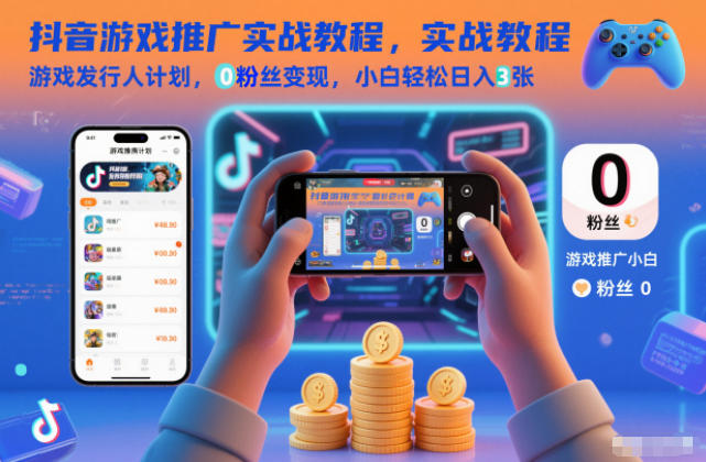 抖音游戏推广实战教程，游戏发行人计划，0粉丝变现，小白轻松日入3张-90网