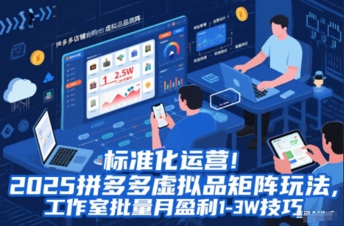 标准化运营！2025拼多多虚拟品矩阵玩法，工作室批量月盈利1-3W技巧【揭秘】-邪修侠 - 演示