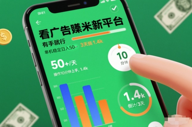 看广告賺米新平台，有手就行，单机稳定日入50+，操作10分钟上手，3天搞了1.4k【揭秘】-网亿资源平台