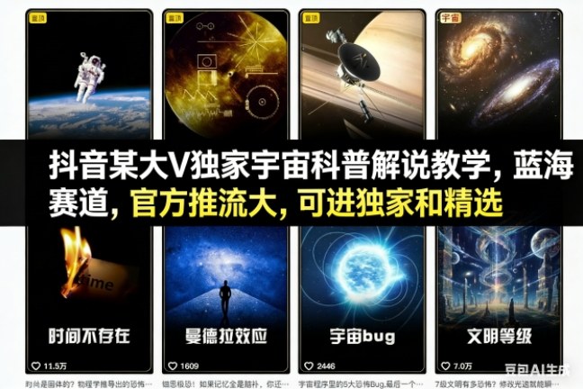 抖音某大V独家宇宙科普解说教学,蓝海赛道,官方推流大,可进独家和精选-邪修侠 - 演示