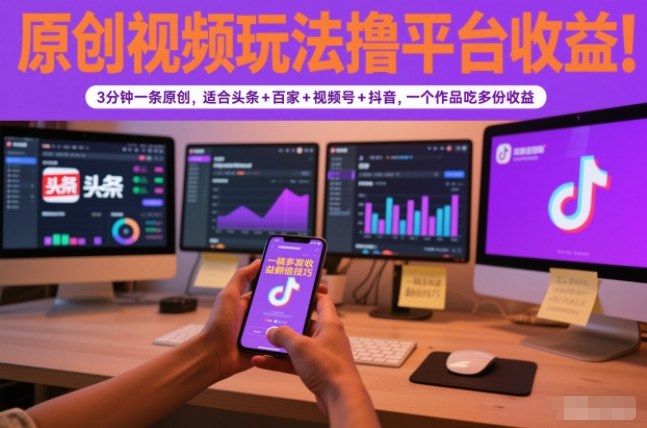 原创视频玩法撸平台收益，3分钟一条原创，适合头条+百家+视频号+抖音，一个作品吃多份收益-邪修侠 - 演示