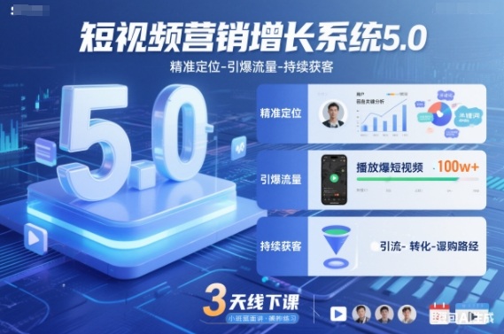 短视频营销增长系统5.0，精准定位-引爆流量-持续获客，3天线下课(音频+图片)-网亿资源平台