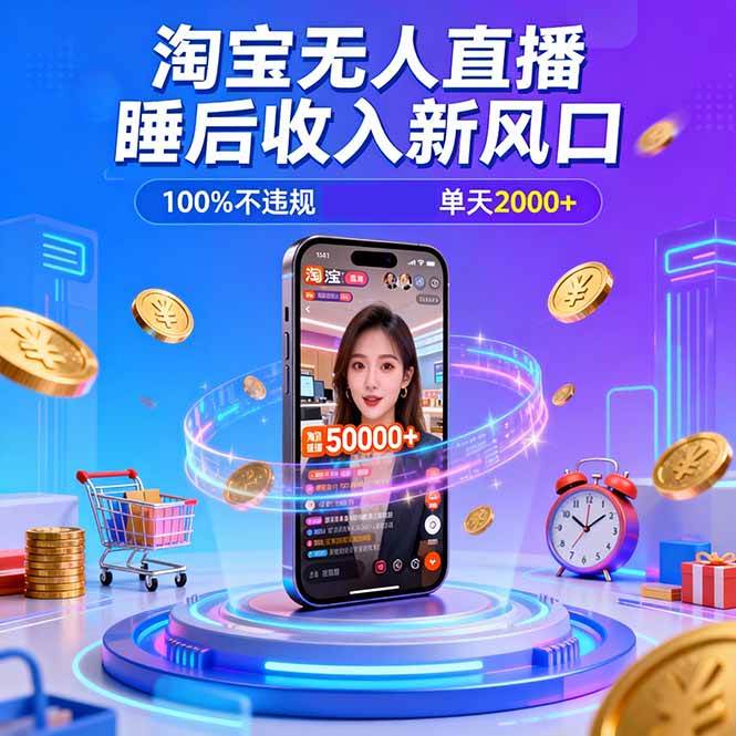 （16822期）淘宝无人直播，不违规不封号，直播100小时卖了5万，年底旺季！-网亿资源平台