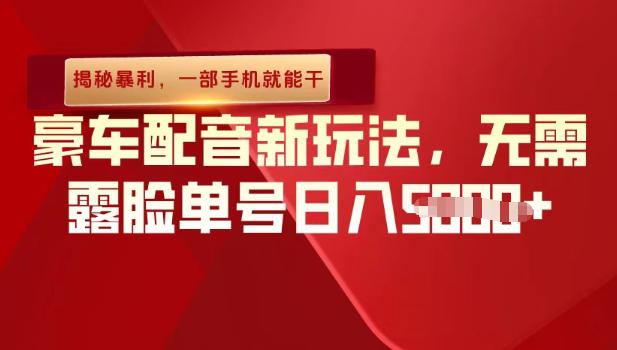 （揭秘暴利）豪车配音新玩法，无需露脸单号日入多张，一部手机就能干-网亿资源平台