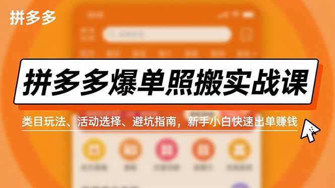 （16838期）拼多多爆单照搬实战课，类目玩法、活动选择、避坑指南，新手小白快速出单赚钱-网亿资源平台