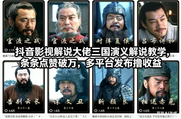 抖音影视解说大佬三国演义解说教学，条条点赞破万，多平台发布撸收益-邪修侠 - 演示