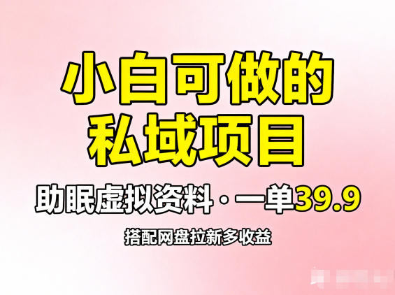小白可做的私域项目，助眠虚拟资料，一单39.9，搭配网盘拉新多收益-网亿资源平台