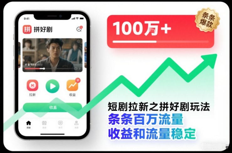 短剧拉新之拼好剧玩法，条条百万流量，收益和流量稳定-网亿资源平台