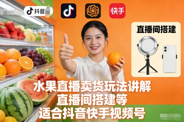 水果直播卖货玩法讲解、直播间搭建等，适合抖音快手视频号-邪修侠 - 演示