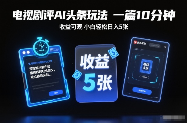 电视剧评AI头条玩法，一篇10分钟，收益可观，小白轻松日入5张+【独家】-90网