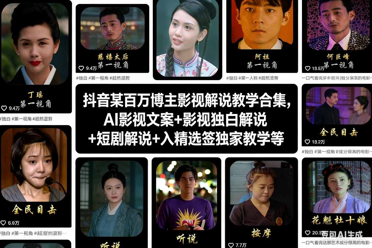 抖音某百万博主影视解说教学合集,AI影视文案+影视独白解说+短剧解说+入精选签独家教学等-邪修侠 - 演示