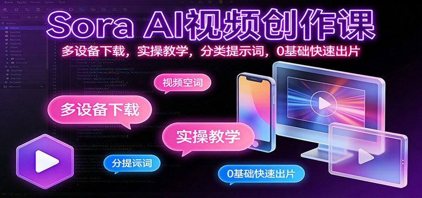Sora AI视频创作课：多设备下载，实操教学，分类提示词，0基础快速出片-邪修侠 - 演示