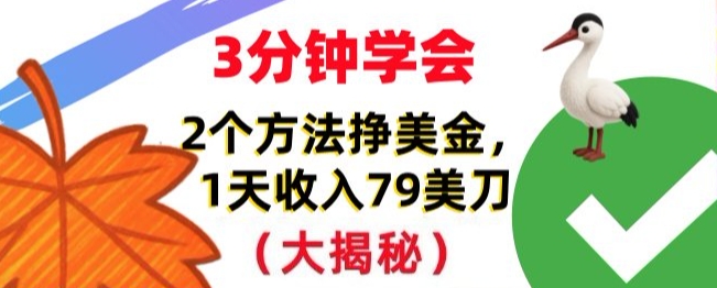免费挣美刀的2个方法，1天收入79刀，超简单，3分钟学会-网亿资源平台
