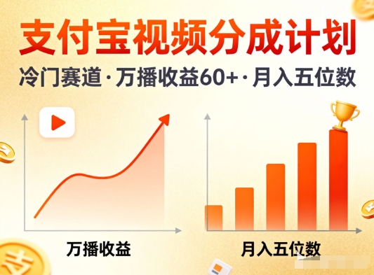 支付宝视频分成计划，做冷门赛道，万播收益60+，月入五位数！-网亿资源平台