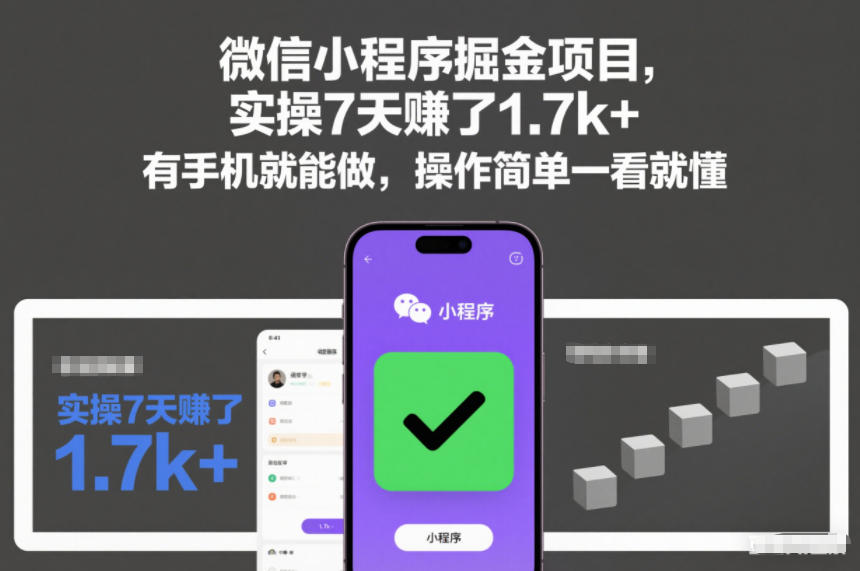 微信小程序掘金项目，实操7天賺了1.7k+，有手机就能做，操作简单一看就懂【揭秘】-邪修侠 - 演示