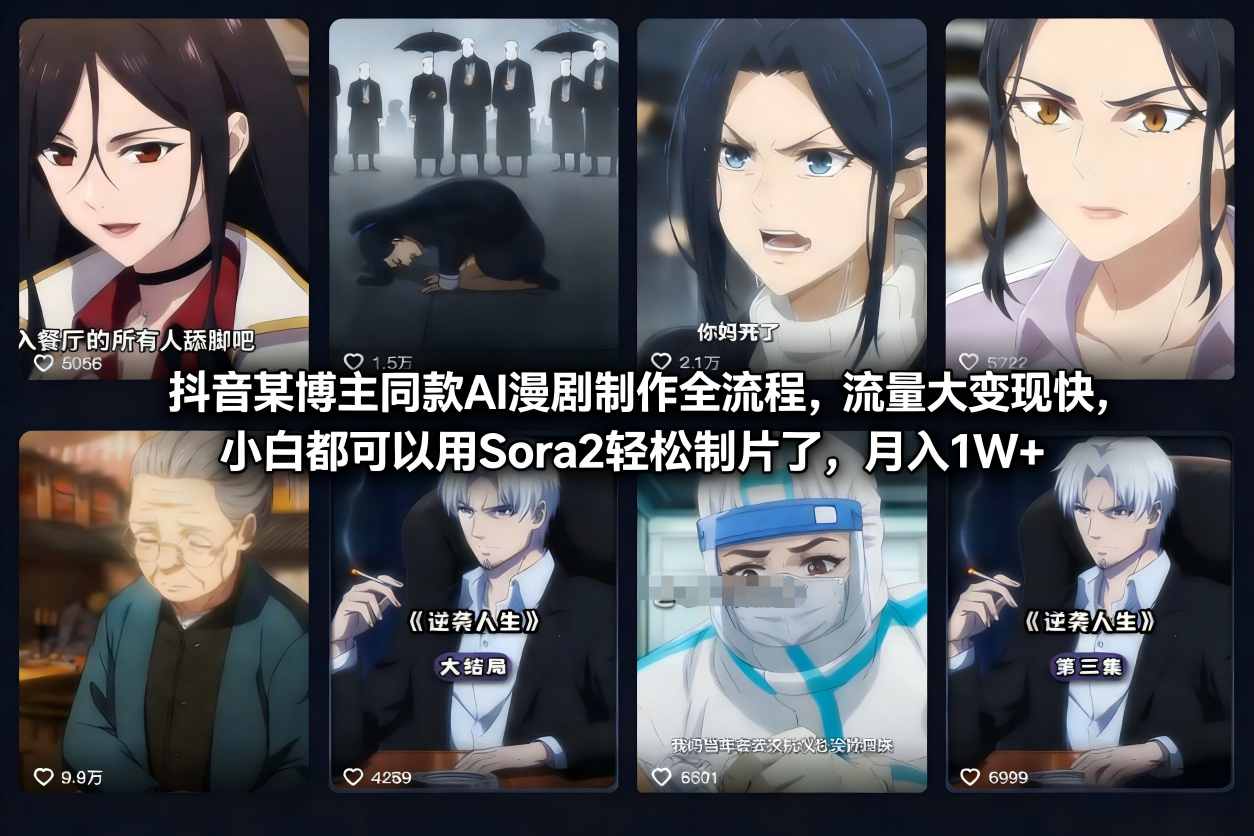 抖音某博主同款AI漫剧制作全流程，流量大变现快，小白都可以用Sora2轻松制片了，月入1W+-邪修侠