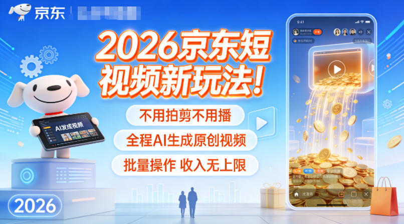 2026京东短视频新玩法!不用拍剪不用播,全程AI生成原创视频,批量操作收入无上限-邪修侠