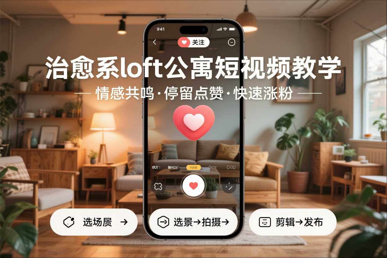 治愈系loft公寓短视频制作教学，情感共鸣引停留点赞关注，快速起号涨粉-网亿资源平台