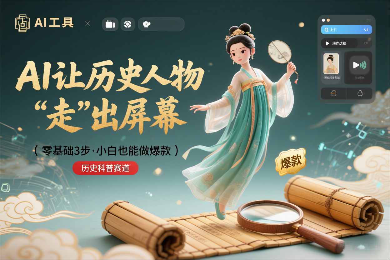 零基础3步搞定：让历史人物“走”出屏幕的AI教程，小白也能做出爆款(历史科普赛道)-网亿资源平台