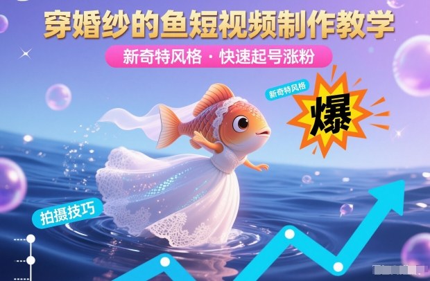 穿婚纱的鱼短视频制作教学，新奇特风格，快速起号涨粉-邪修侠 - 演示