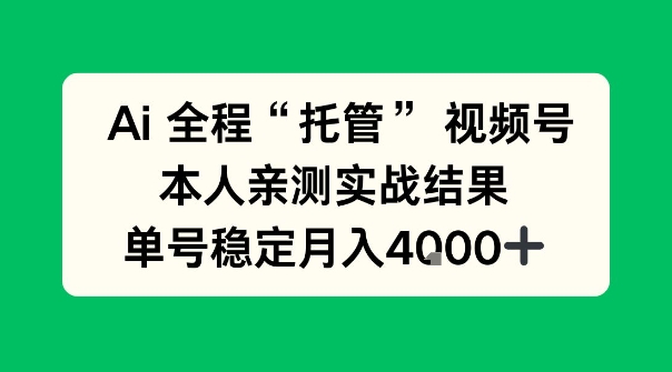 Ai自动托管视频号实战，本人亲测，单账号月入4k+【揭秘】-网亿资源平台