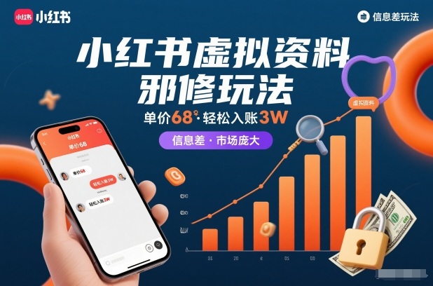 小红书虚拟资料邪修玩法，单价68，轻松入账3W，信息差玩法，市场庞大-网亿资源平台