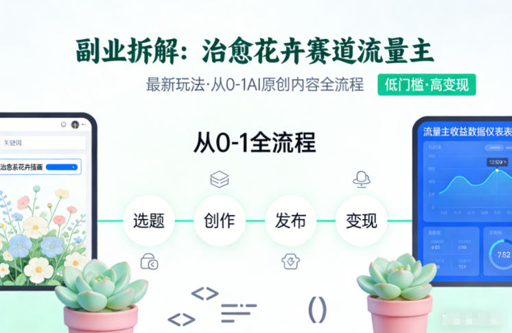 副业拆解：治愈花卉赛道流量主最新玩法，从0-1AI原创内容全流程-网亿资源平台