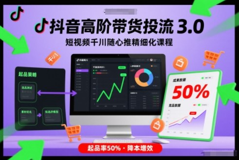 抖音高阶带货投流3.0，短视频千川随心推精细化课程，起品率50%-邪修侠 - 演示