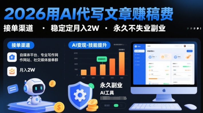 2026用AI代写文章賺稿费，提供接单渠道，稳定月入2W，永久不失业副业-网亿资源平台