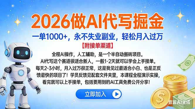 （16924期）2026做AI代写掘金，一单1000+，永不失业副业，轻松月入过万-网亿资源平台