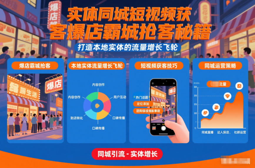 实体同城短视频获客爆店霸城抢客秘籍，打造本地实体的流量增长飞轮-网亿资源平台