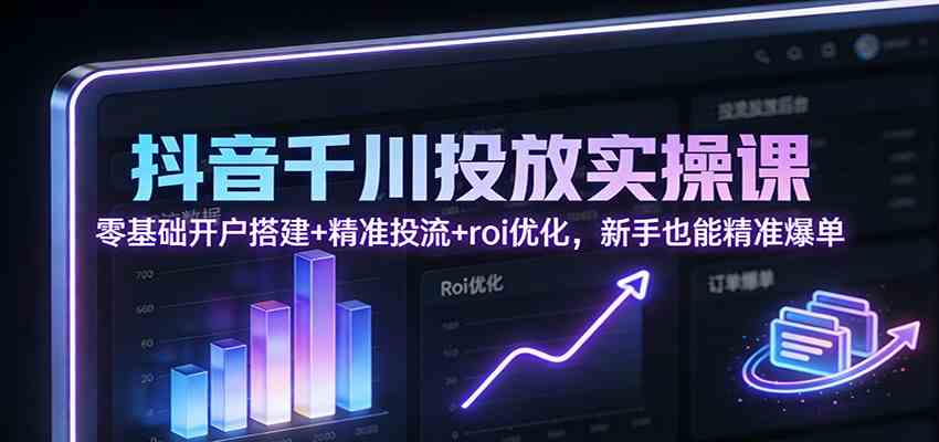 抖音千川投放实操课：零基础开户搭建+精准投流+roi优化，新手也能精准爆单-网亿资源平台