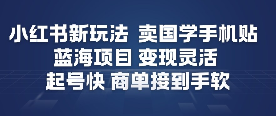 小红书新玩法，卖国学手机贴，蓝海项目，变现灵活，起号快，商单接到手软-网亿资源平台