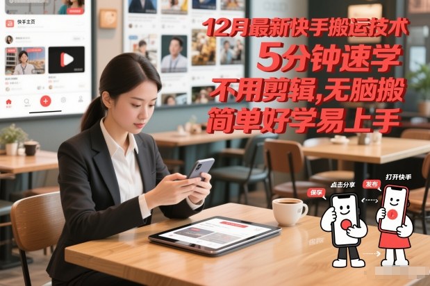 12月最新快手搬运技术,5分钟速学,不用剪辑无脑搬,简单好学易上手-邪修侠 - 演示