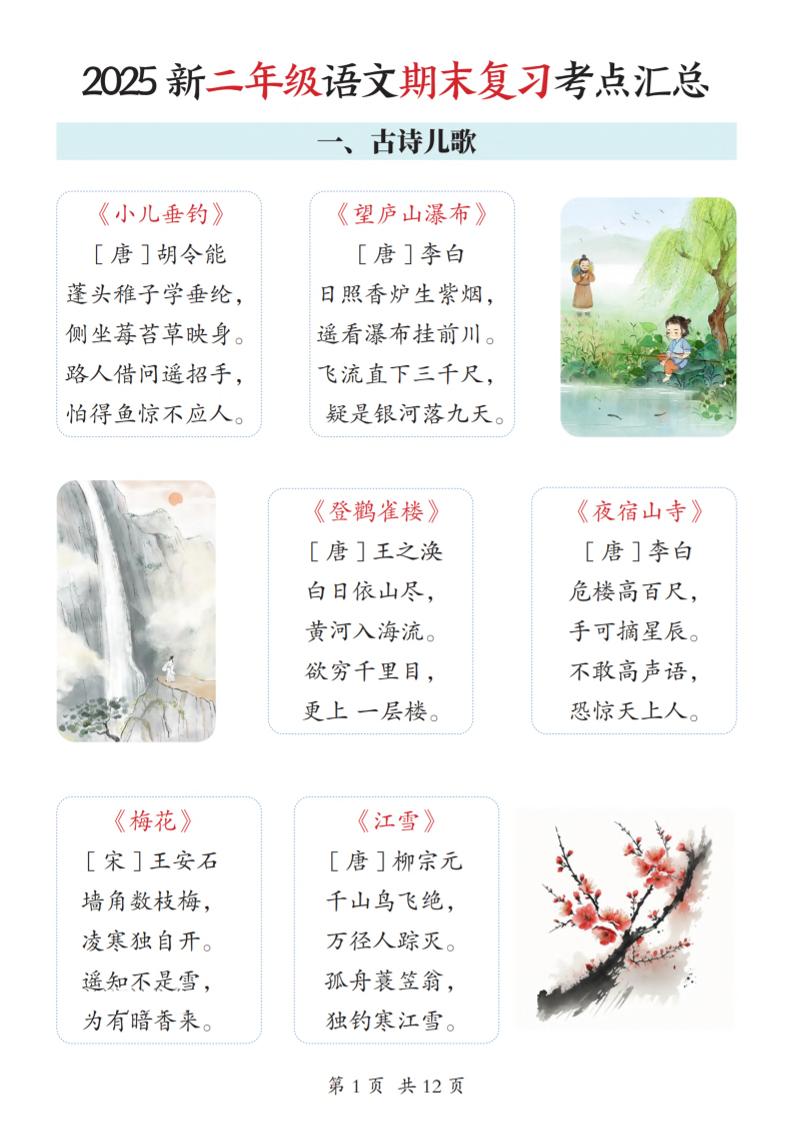 2025新二上语文期末复习考点汇总12页-网亿资源平台