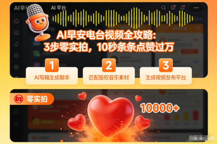 AI早安电台视频全攻略：3步零实拍，10秒条条点赞过万-网亿资源平台