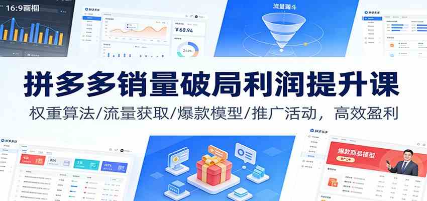 拼多多销量破局利润提升课：权重算法/流量获取/爆款模型/推广活动，高效盈利-网亿资源平台