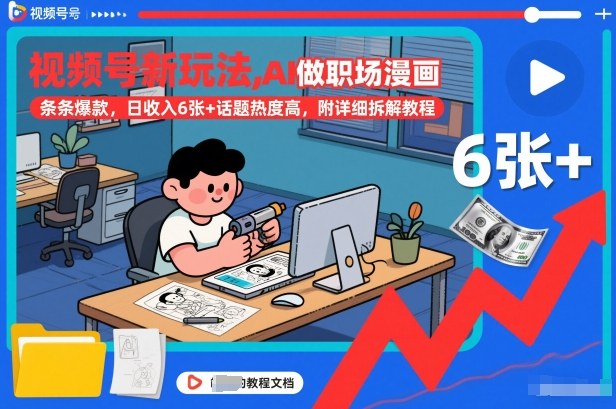 视频号新玩法，AI做职场漫画，条条爆款，日收入6张+话题热度高，附详细拆解教程-邪修侠