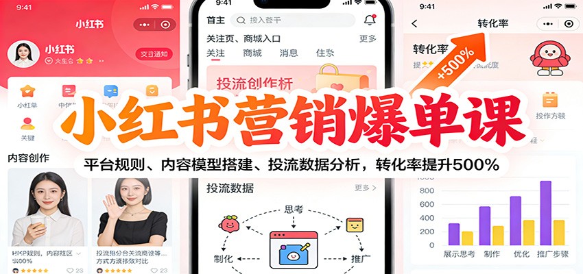 小红书营销爆单课：平台规则、内容模型搭建、投流数据分析，转化率提升500%-邪修侠 - 演示