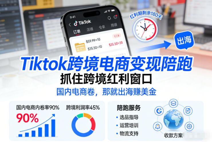 Tiktok跨境电商变现陪跑，抓住跨境红利窗口，国内电商卷，那就出海賺美金-邪修侠 - 演示