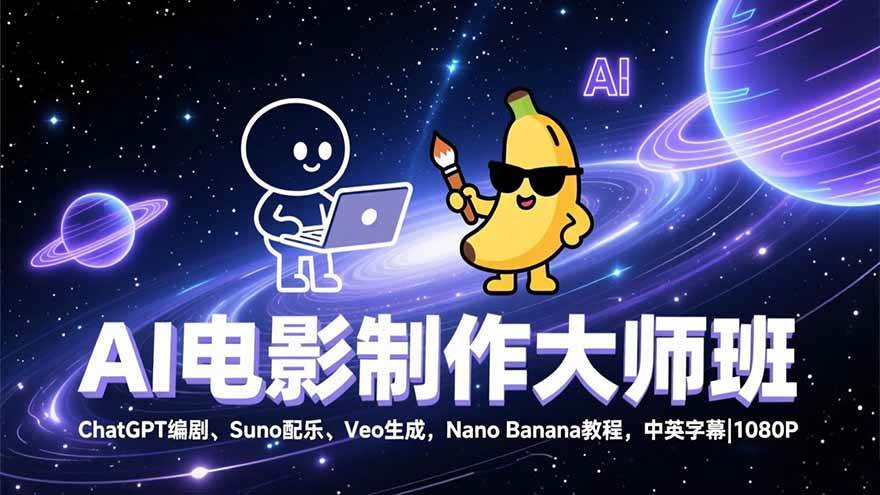 （17011期）AI电影制作大师班：ChatGPT编剧、Suno配乐、Veo生成，Nano Banana教程，中英字幕|1080P-网亿资源平台