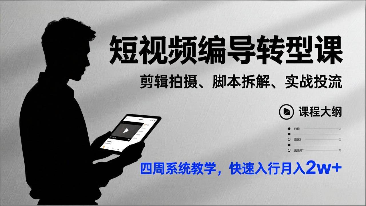 （17062期）短视频编导转型课，剪辑拍摄、脚本拆解、实战投流，四周系统教学，快速入行月入2w+-网亿资源平台