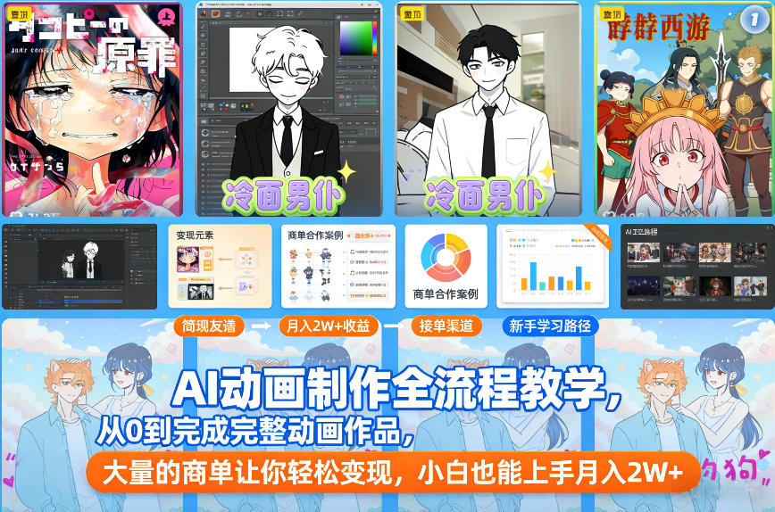 AI动画制作全流程教学,从0到完成完整动画作品,大量的商单让你轻松变现,小白也能上手月入2W+-邪修侠 - 演示
