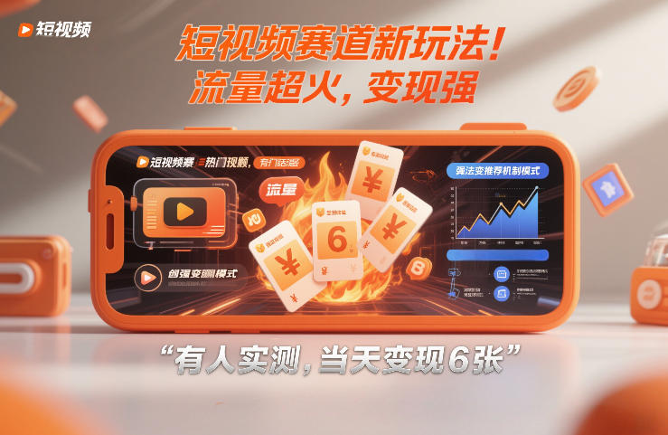 短视频赛道新玩法！流量超火，变现强，有人实测，当天变现6张-网亿资源平台