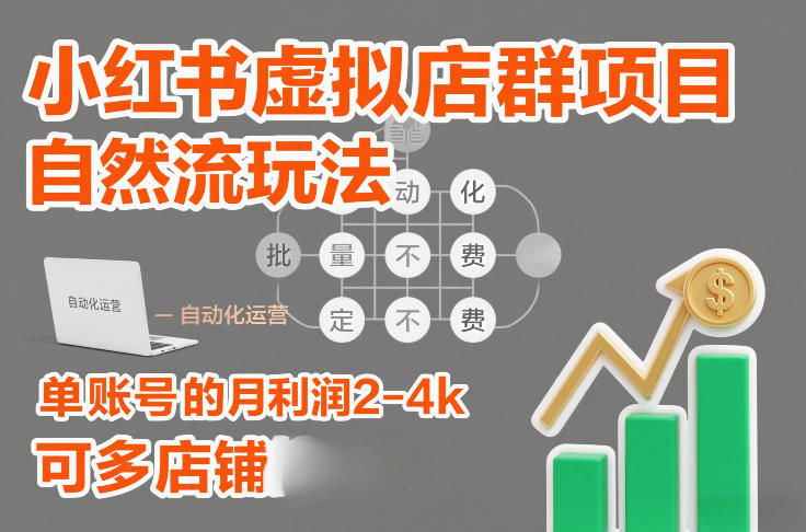 小红书虚拟店群项目，自然流玩法，批量自动化，稳定不费号，单账号的月利润2-4k，可多店矩阵-网亿资源平台